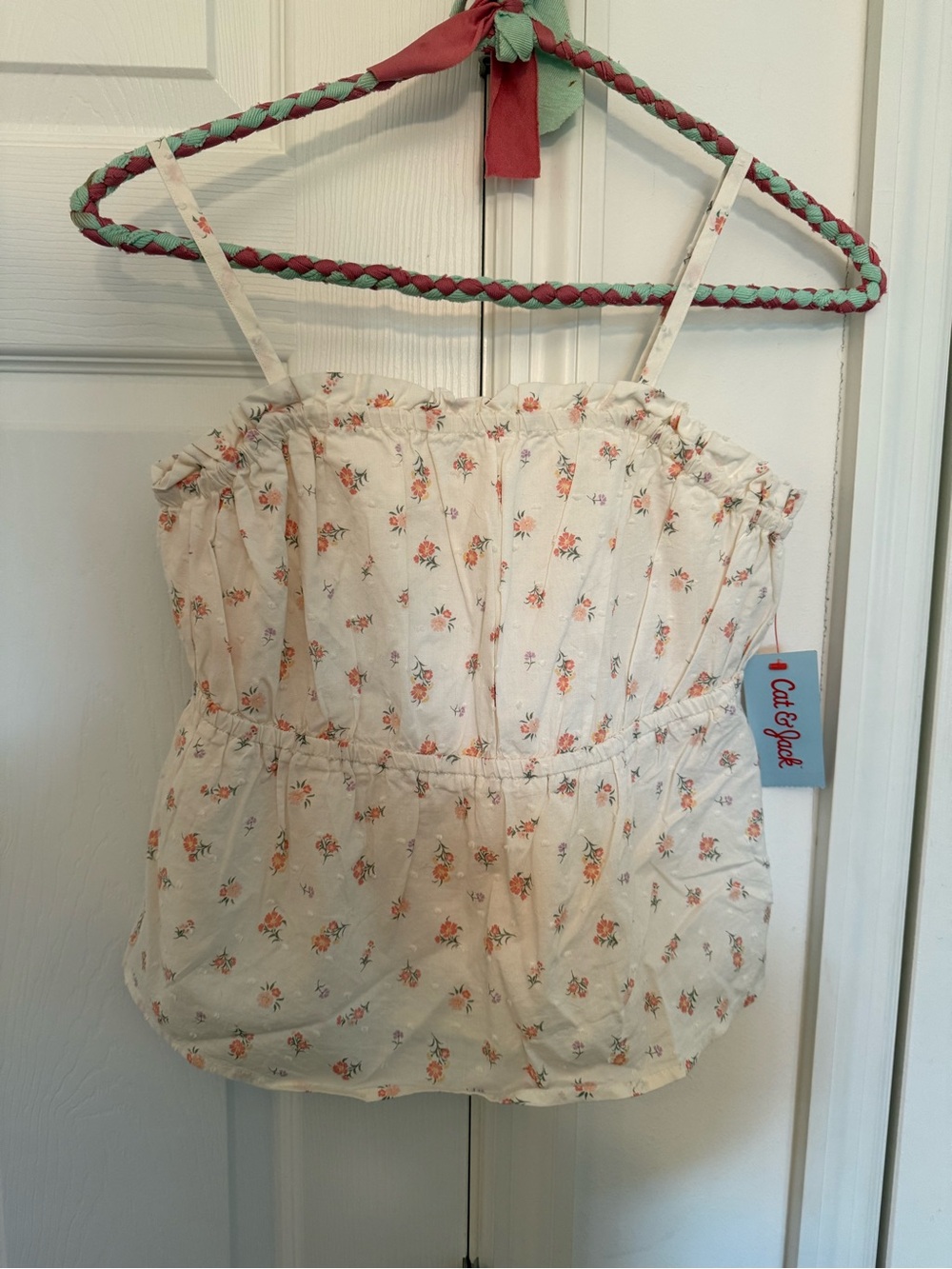 Cat & Jack Cream Floral Smocked Cami with Peach Rose Print